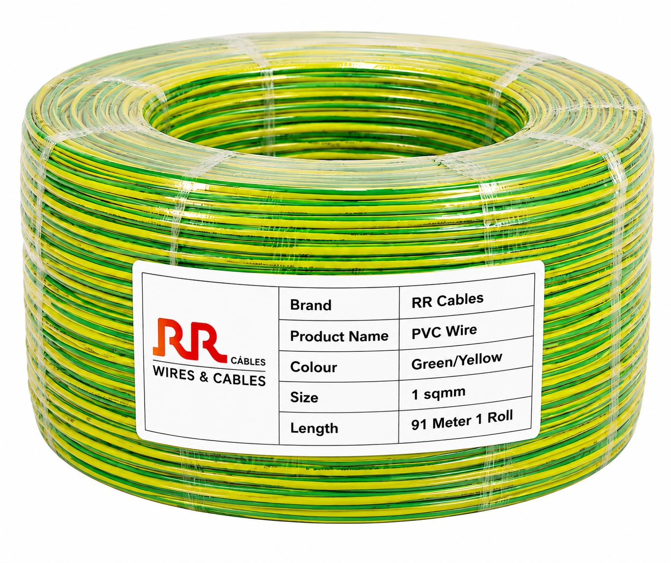 This is product image of RR Cables wire Yellow Green